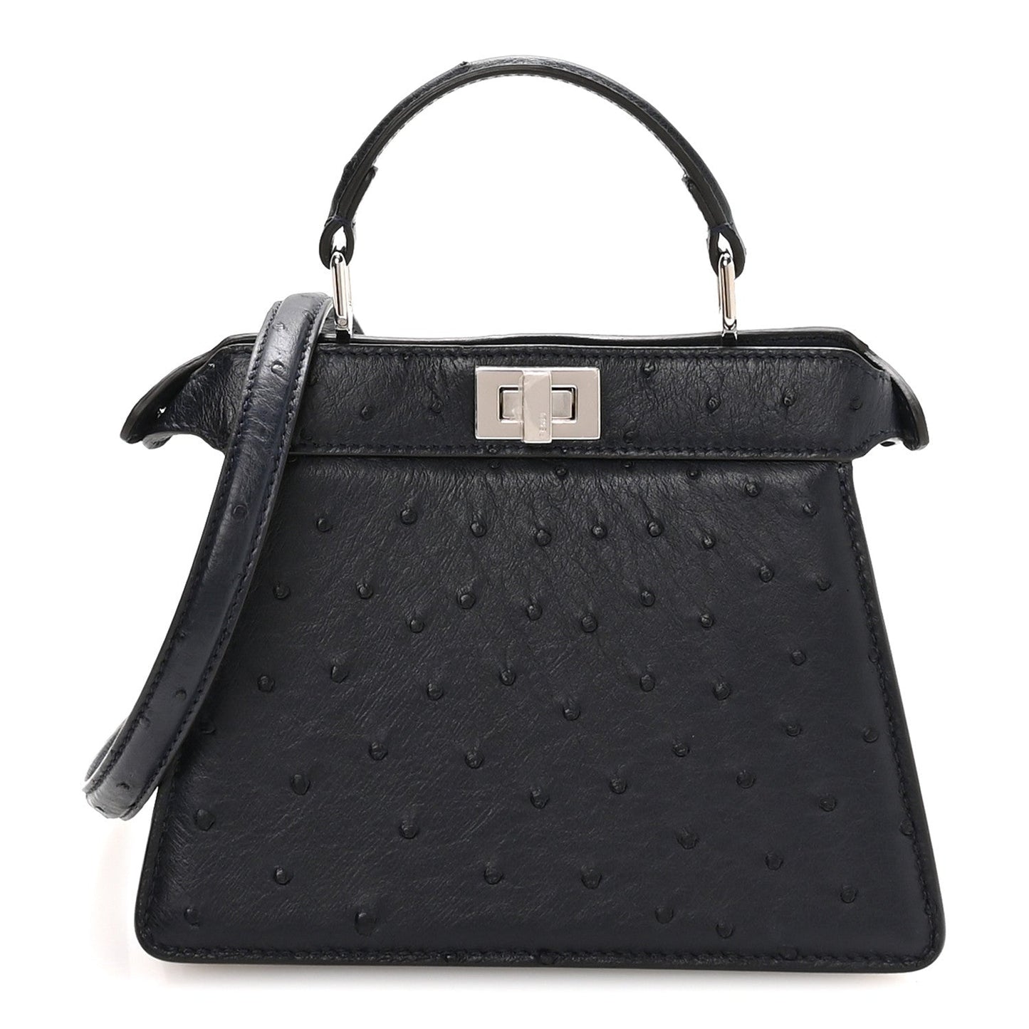 Ostrich Shiny Nappa Petite Peekaboo I SEE U Satchel Dark Blue