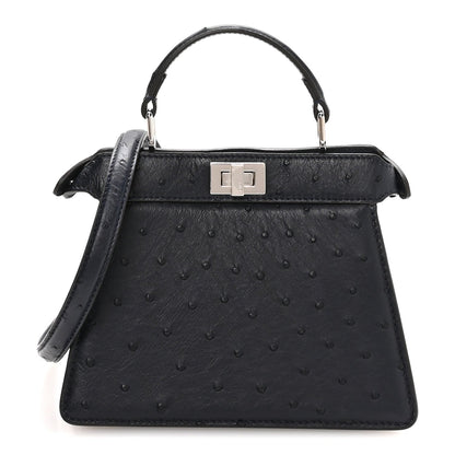 Ostrich Shiny Nappa Petite Peekaboo I SEE U Satchel Dark Blue
