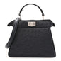 Ostrich Shiny Nappa Petite Peekaboo I SEE U Satchel Dark Blue