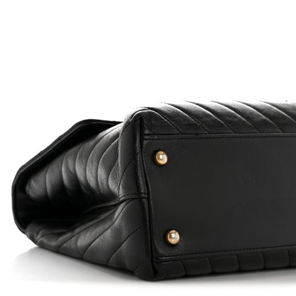 Calfskin Lizard Chevron Quilted Medium Coco Handle Flap Black