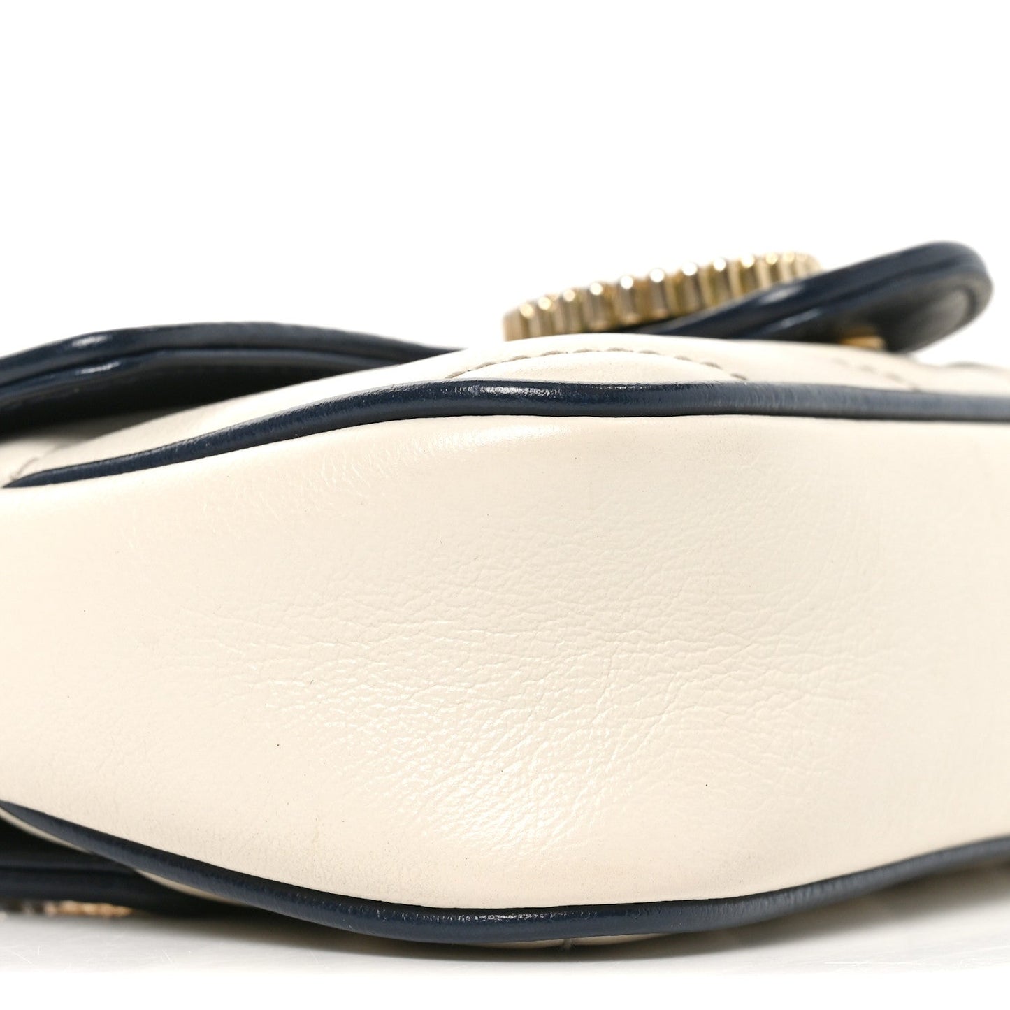 Vintage Effect Calfskin Matelasse Diagonal Super Mini Torchon GG Marmont Shoulder Bag Mystic White Blue Agata