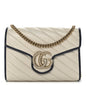 Vintage Effect Calfskin Matelasse Diagonal Torchon GG Marmont Chain Wallet Mystic White Blue Agata