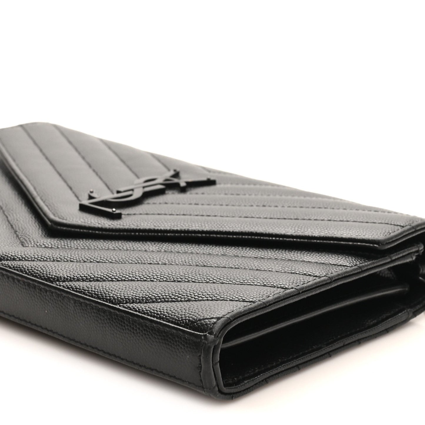 Grain De Poudre Matelasse Chevron Monogram Monochrome Chain Wallet Black