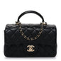 Lambskin Quilted Mini Top Handle Rectangular Flap Black