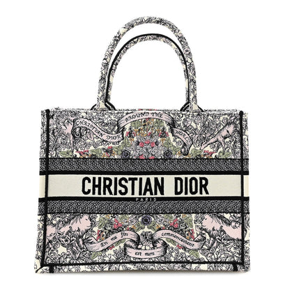 Canvas Embroidered Medium Around The World Book Tote White Multicolor