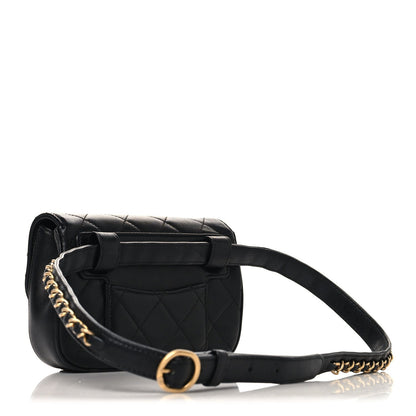 Lambskin Quilted Chain Infinity Waist Belt Bag Black