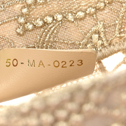 Transparent Metallic Embroidered Mesh Macrame Medium Book Tote Gold