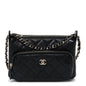 Shiny Crumpled Lambskin Quilted Small Preppy Pocket Clutch With Chain Black