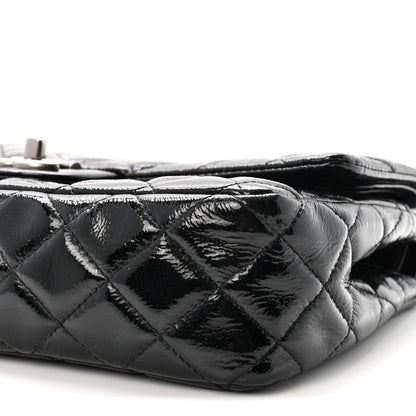 Crumpled Patent Quilted Medium Double Flap Black