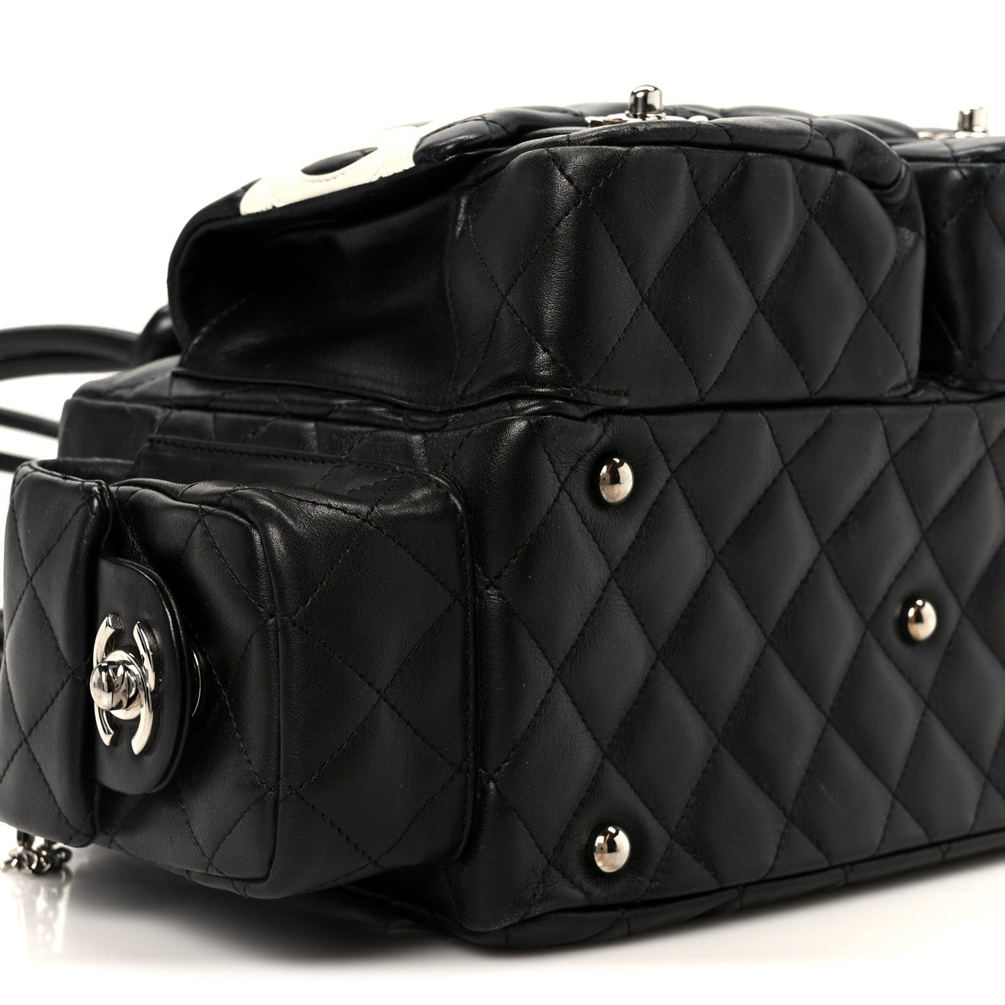 Calfskin Quilted Small Cambon Multipocket Reporter Black White