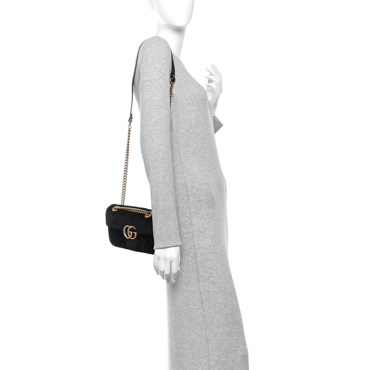 Velvet Matelasse Mini GG Marmont Shoulder Bag Black