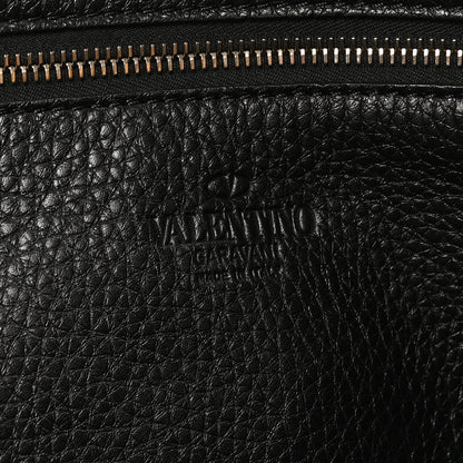 Pebbled Calfskin Medium Rockstud Tote Black