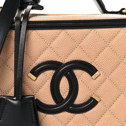 Caviar Quilted Medium CC Filigree Vanity Case Beige Black