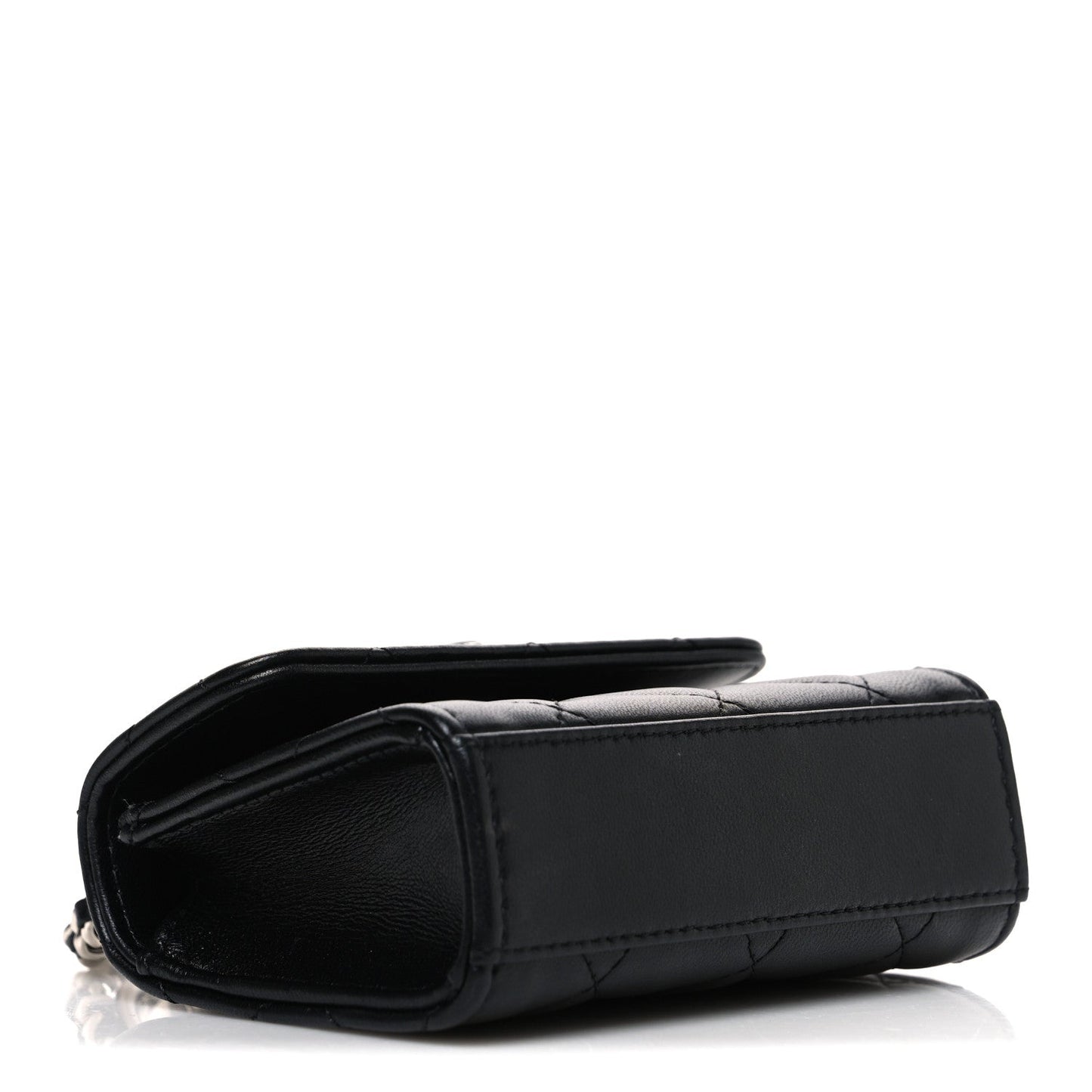 Lambskin Quilted Mini Metal Top Handle Flap Clutch With Chain  Black