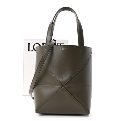 Shiny Calfskin Mini Puzzle Fold Tote Dark Khaki