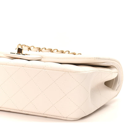 Caviar Quilted Medium Double Flap White