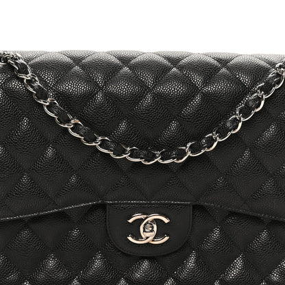 Caviar Quilted Jumbo Double Flap Black