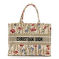 Canvas Embroidered Medium Hibiscus Book Tote Beige Multicolor