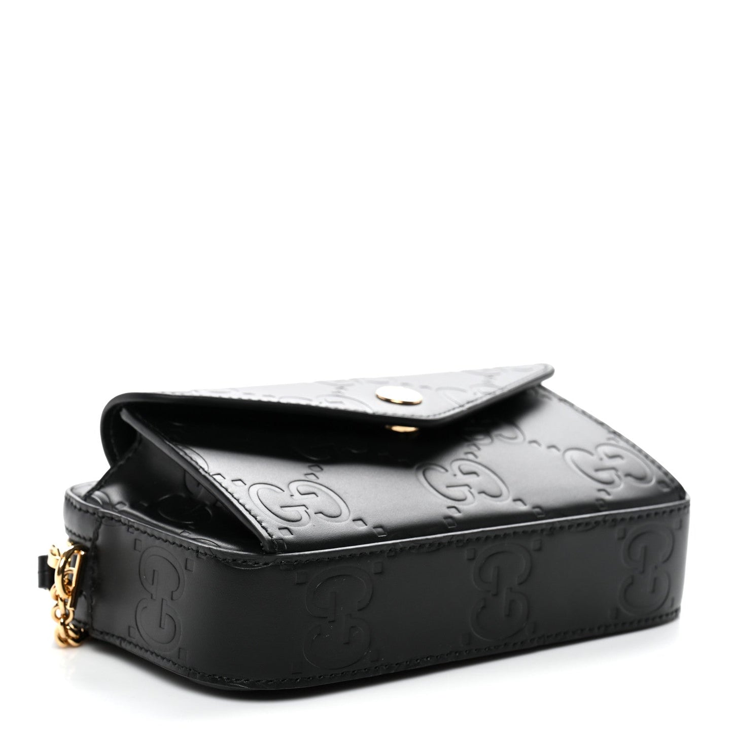 Calfskin GG Super Mini Debossed Chain Wallet Black