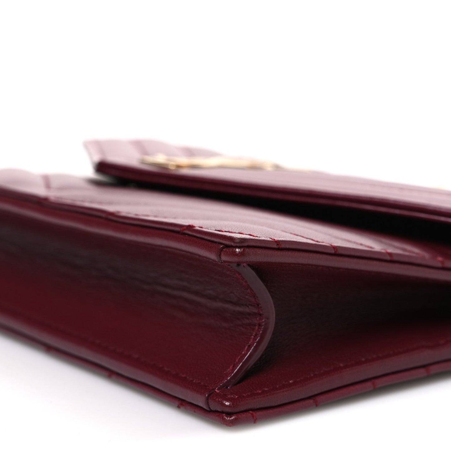 Calfskin Matelasse Chevron Monogram Envelope Chain Wallet Rouge Merlot