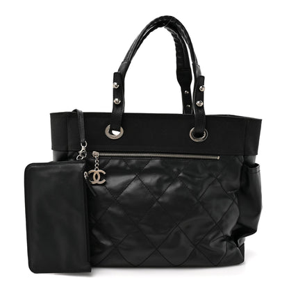 Coated Canvas Quilted Large Paris Biarritz Tote Black