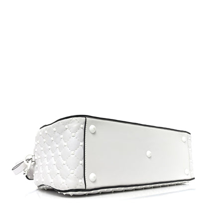 Lambskin Free Rockstud Spike Bowling Bag White