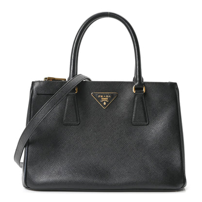 Saffiano Small Galleria Double Zip Tote Black