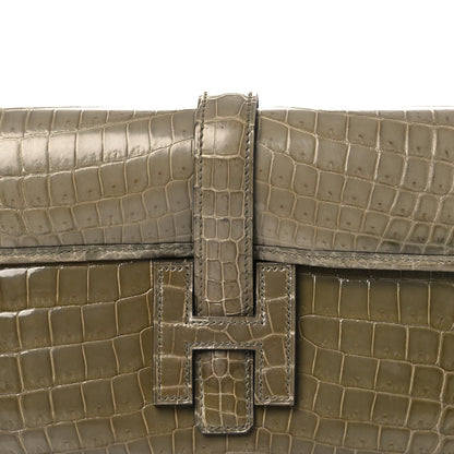 Shiny Niloticus Crocodile Jige Elan 29 Clutch Gris Tourterelle