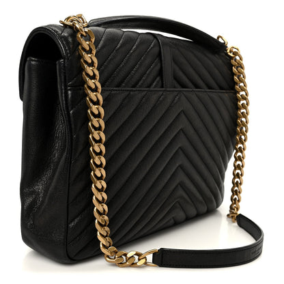Sheepskin Matelasse Chevron Monogram Large College Satchel Black