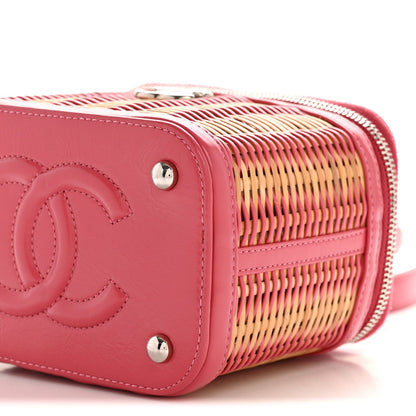 Calfskin Raffia Small Take Away Vanity Case Bag Pink Beige