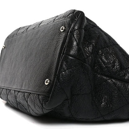 Glazed Calfskin Large On The Road Tote Black