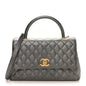 Metallic Caviar Quilted Small Coco Handle Flap Silver