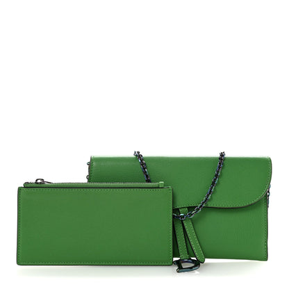 Goatskin Saddle Chain Wallet Pouch Bright Green