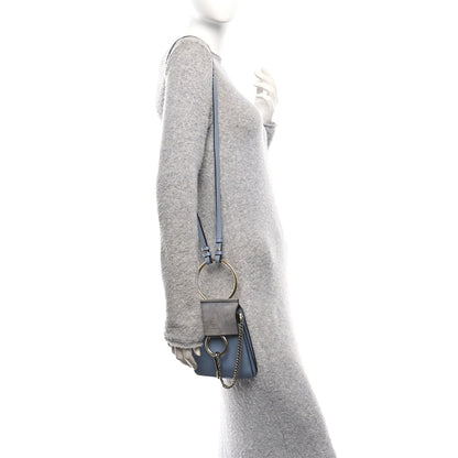 Suede Calfskin Mini Faye Bracelet Bag Washed Blue