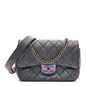 Iridescent Goatskin Quilted Small Double Carry Waist Chain Flap Purple