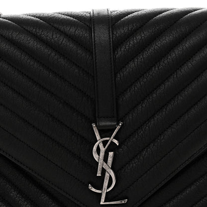Sheepskin Matelasse Chevron Monogram Large College Satchel Black