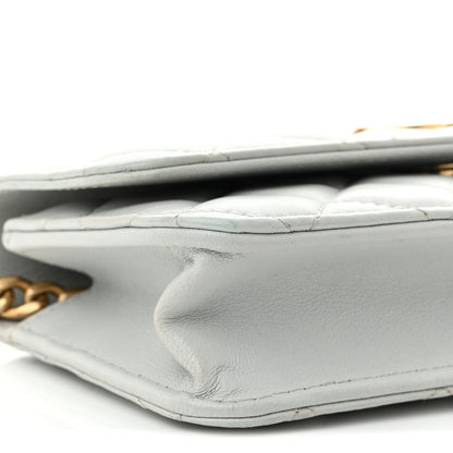Lambskin Quilted Sweet Camellia Flap Phone Holder With Chain Light Blue