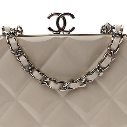 Lambskin Plexi Quilted CC Evening Clutch With Chain White