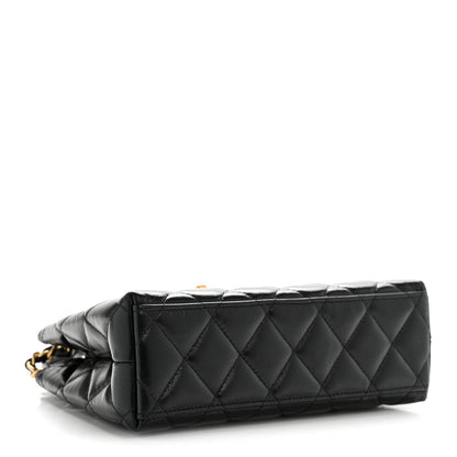 Shiny Aged Calfskin Quilted Nano Kelly Shopper Black