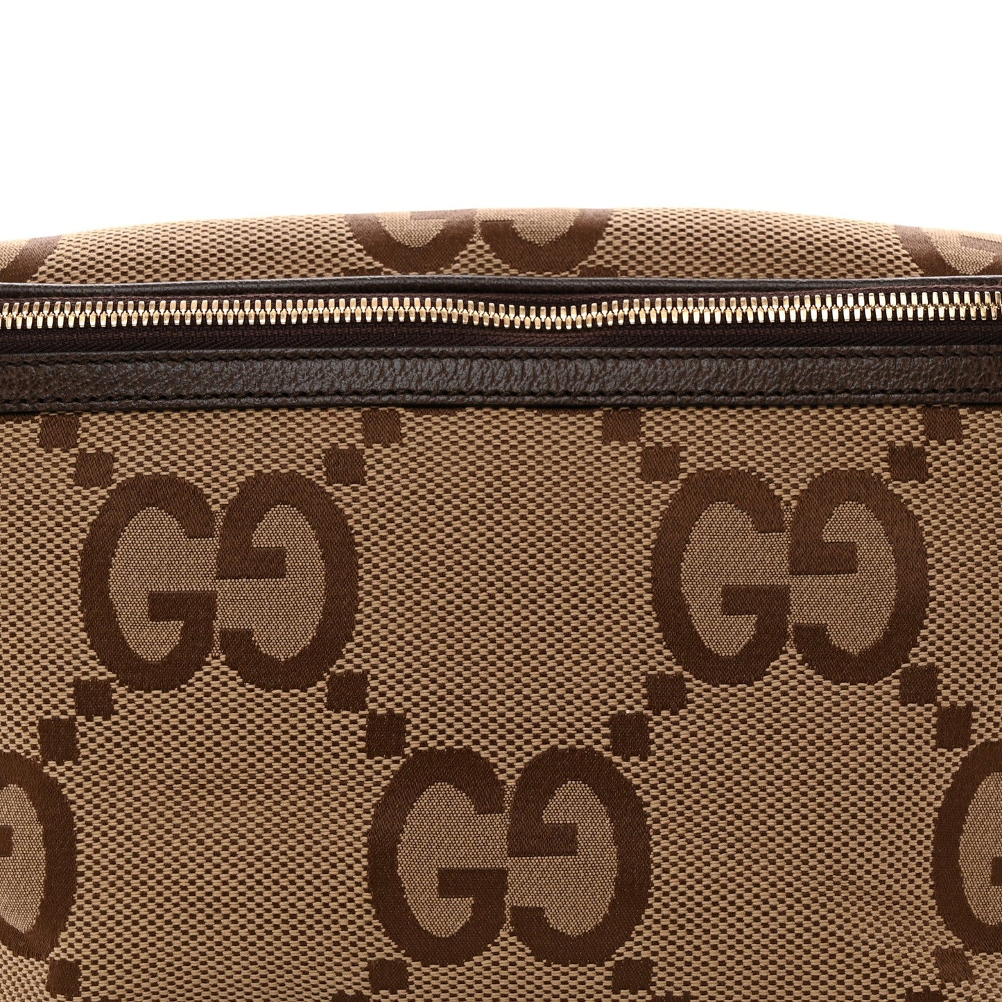 Monogram Jumbo GG Textured Dollar Calfskin Web Belt Bag Camel Ebony New Acero