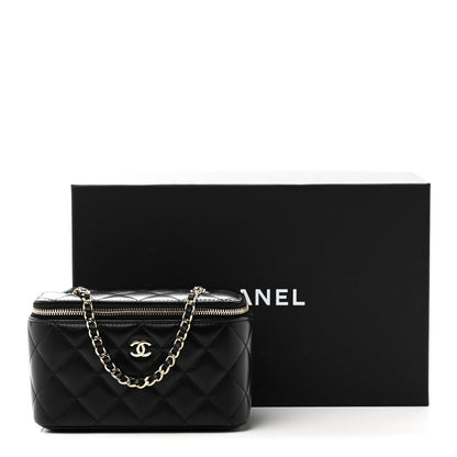 Lambskin Quilted Small Vanity Case With Chain Black
