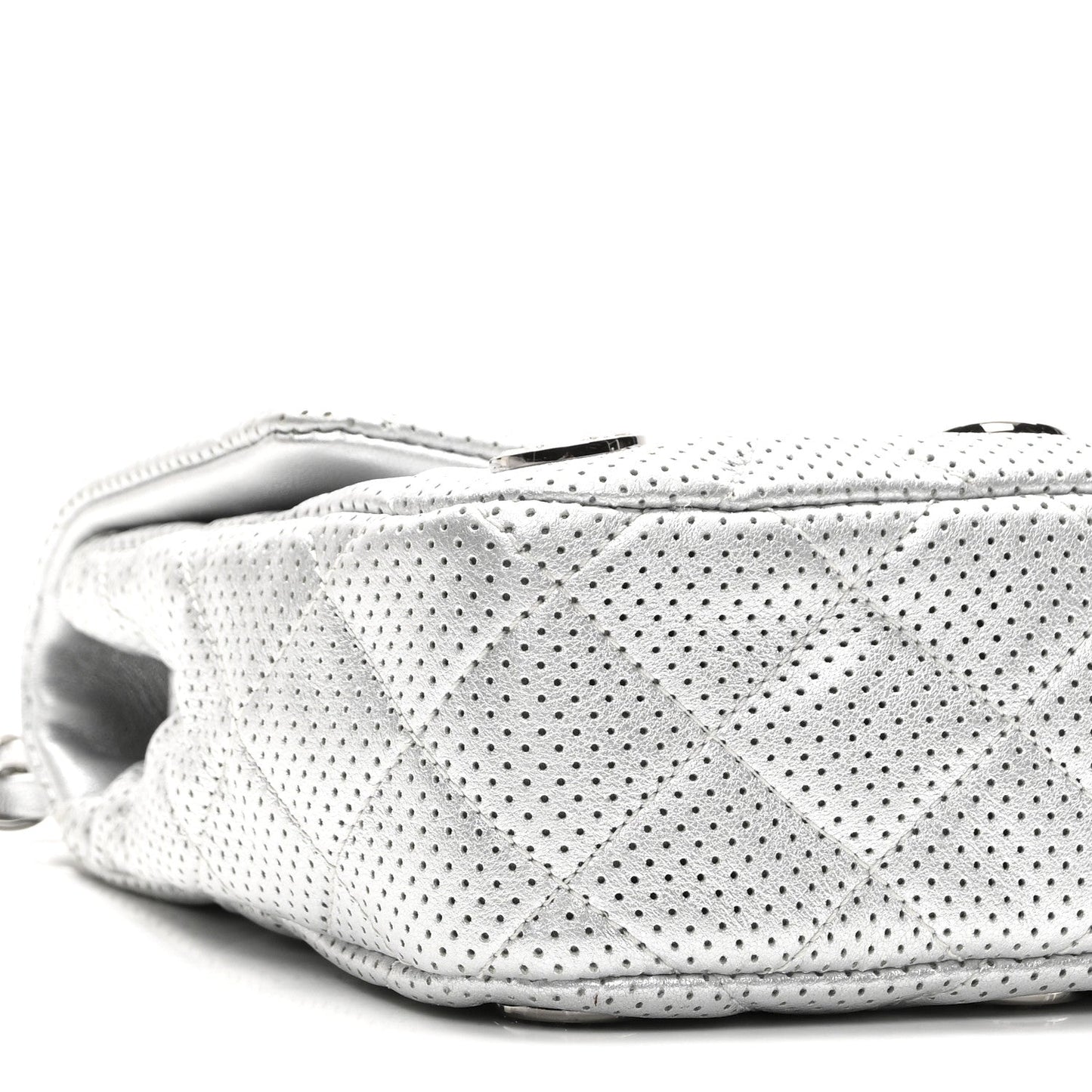 Perforated Metallic Lambskin Small CC Medals Flap Silver
