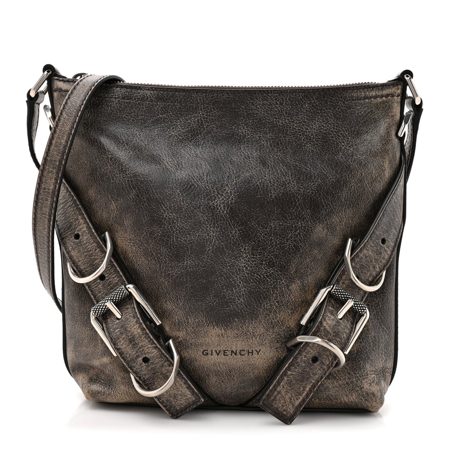 Lambskin Crackled Vintage Calfskin Small Voyou Crossbody Bag Brown