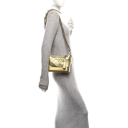 Metallic Aged Calfskin Quilted Small Gabrielle Hobo Gold