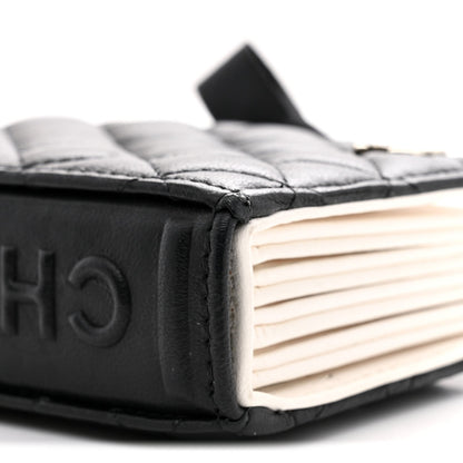 Lambskin Quilted Book Card Holder on Chain Black