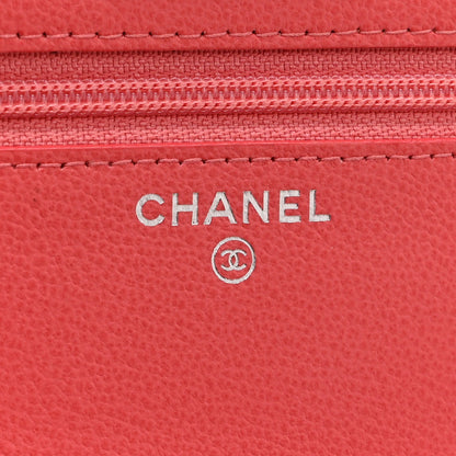 Grained Calfskin Quilted CC Box Wallet On Chain WOC Pink