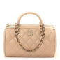 Lambskin Quilted Barrel Clutch With Chain Light Beige