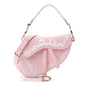 Oblique Embroidered Lace Dioramour Small Saddle Bag With Strap Soupir Pink White