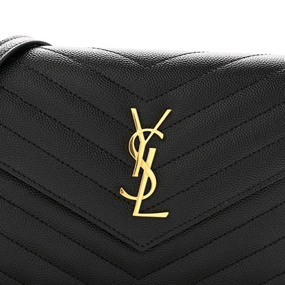 Grain De Poudre Matelasse Chevron Monogram Envelope Chain Wallet Black
