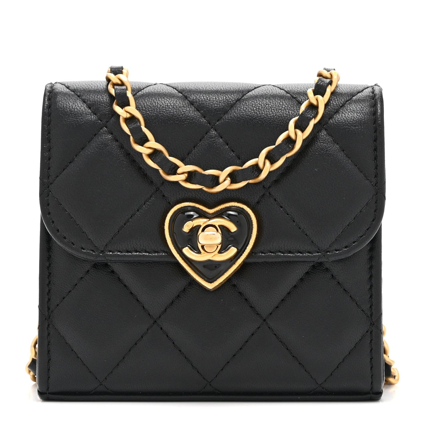 Lambskin Plexiglass Quilted Coco Love Clutch With Chain Black